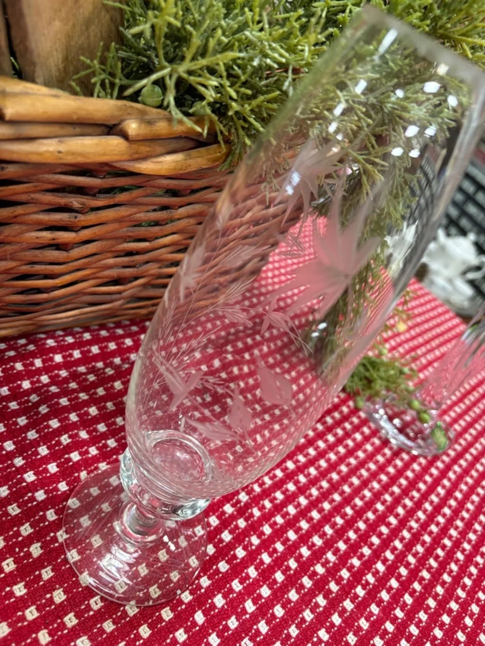 Etched Clear Glass Bud Vase